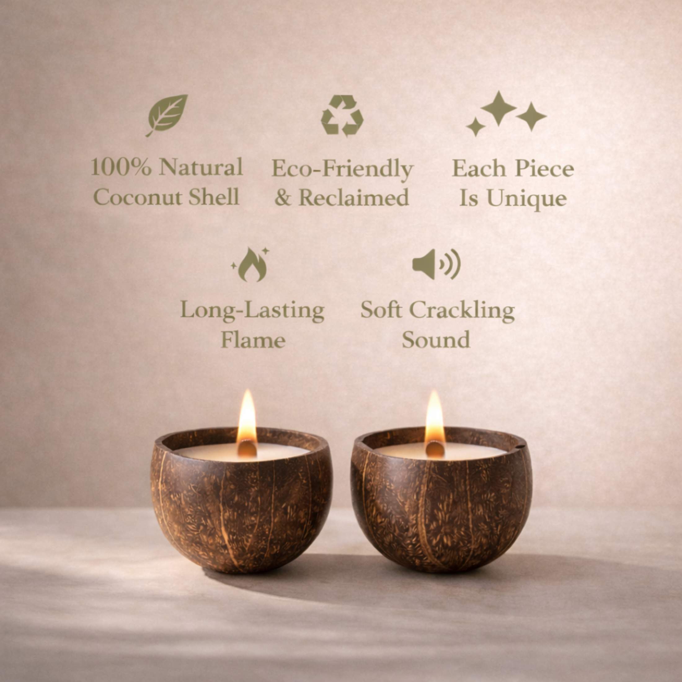 Unique selling points of natural coconut candles including vegan wax and sustainable sourcing.